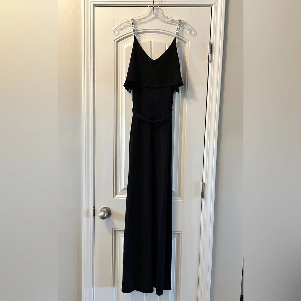 NWT Michael Kors Black Tiered Chain Strap Overlay Maxi Dress Size Small